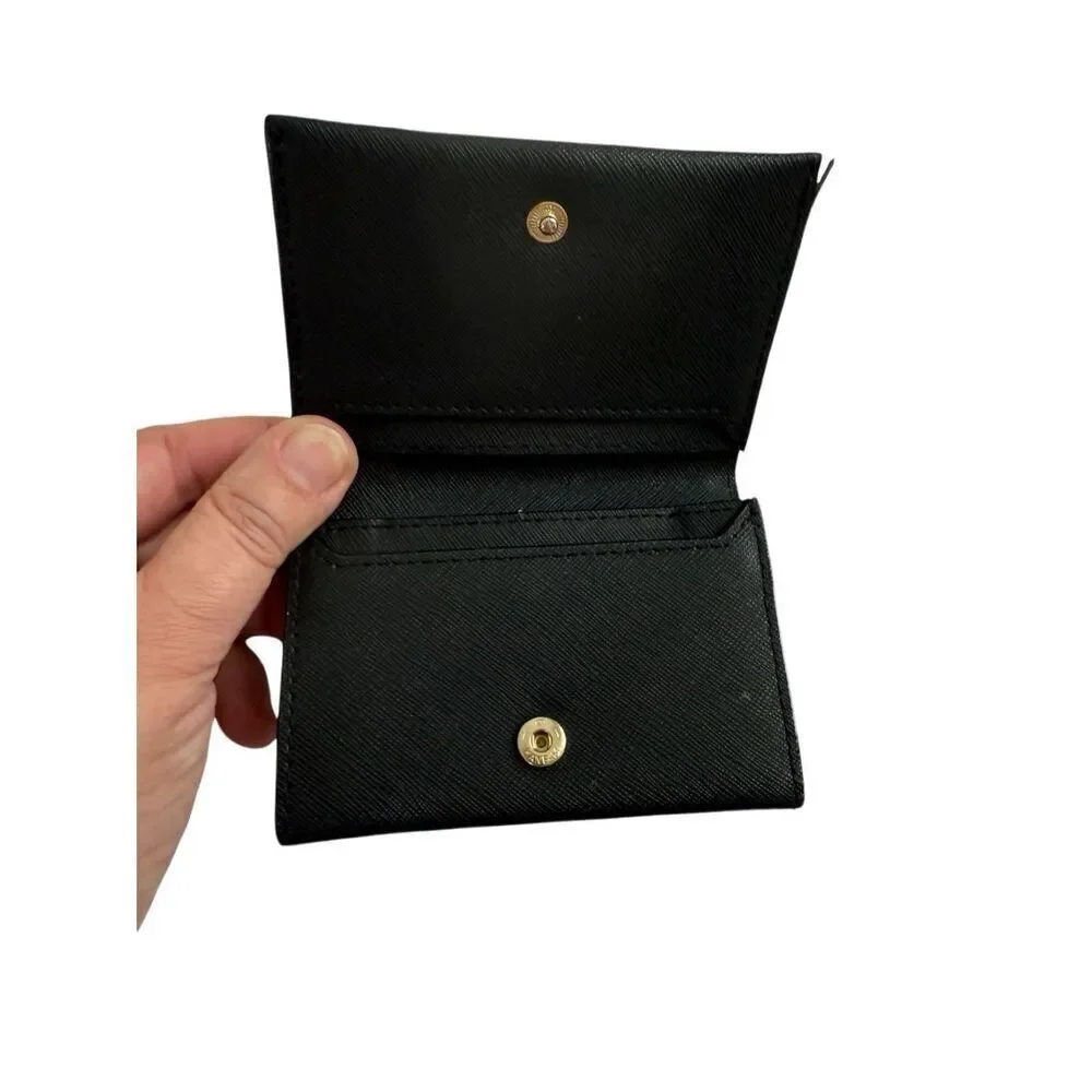 Kate Spade Womens Black Leather Snap Closure Gold Tone Bi-Fold Wallet